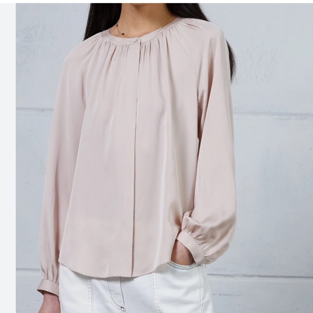 Theory Blush Pink Long-Sleeve Silk Blouse